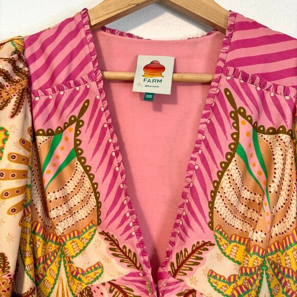 Farm Rio Palm Scarf Sand Mini Dress Size XXS - Picture 13 of 15